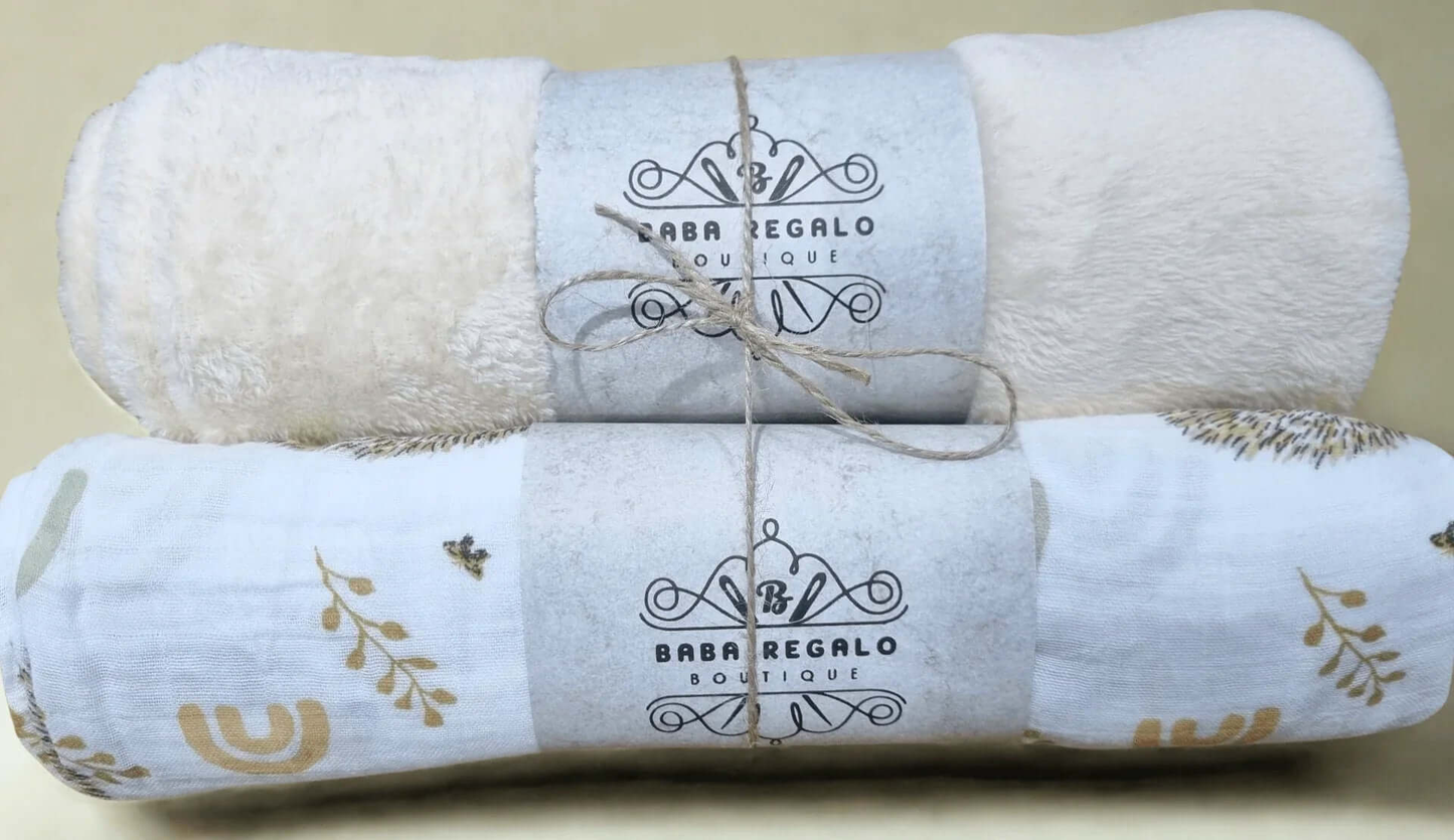 Muslin Fleece Baby Blanket – Soft & Cozy Comfort for Your Little One 2-1 set - Baba Regalo Boutique