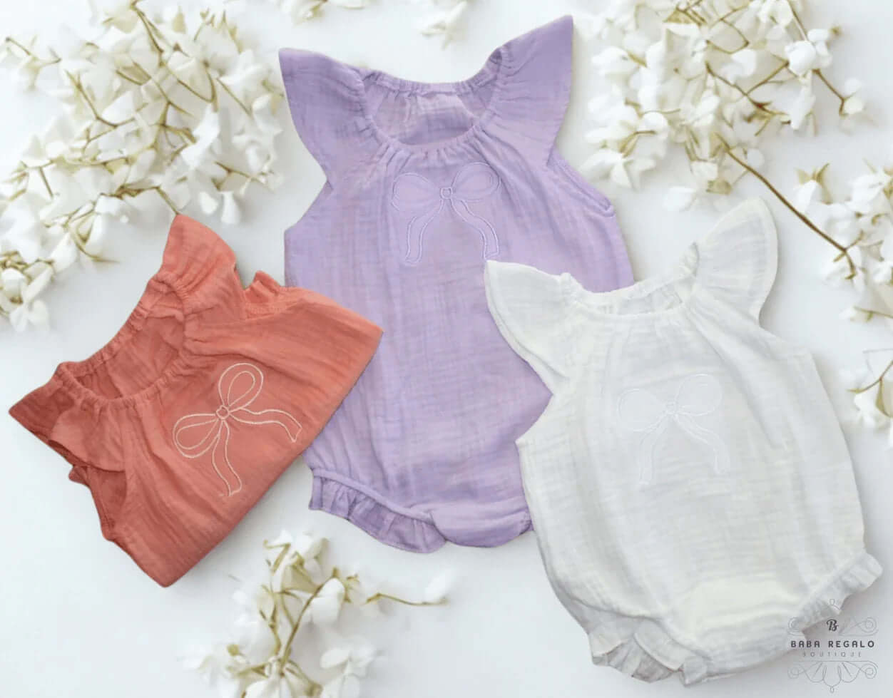 Pastel Embroidered Bow Baby Rompers - Soft & Stylish Summer Collection - Baba Regalo Boutique