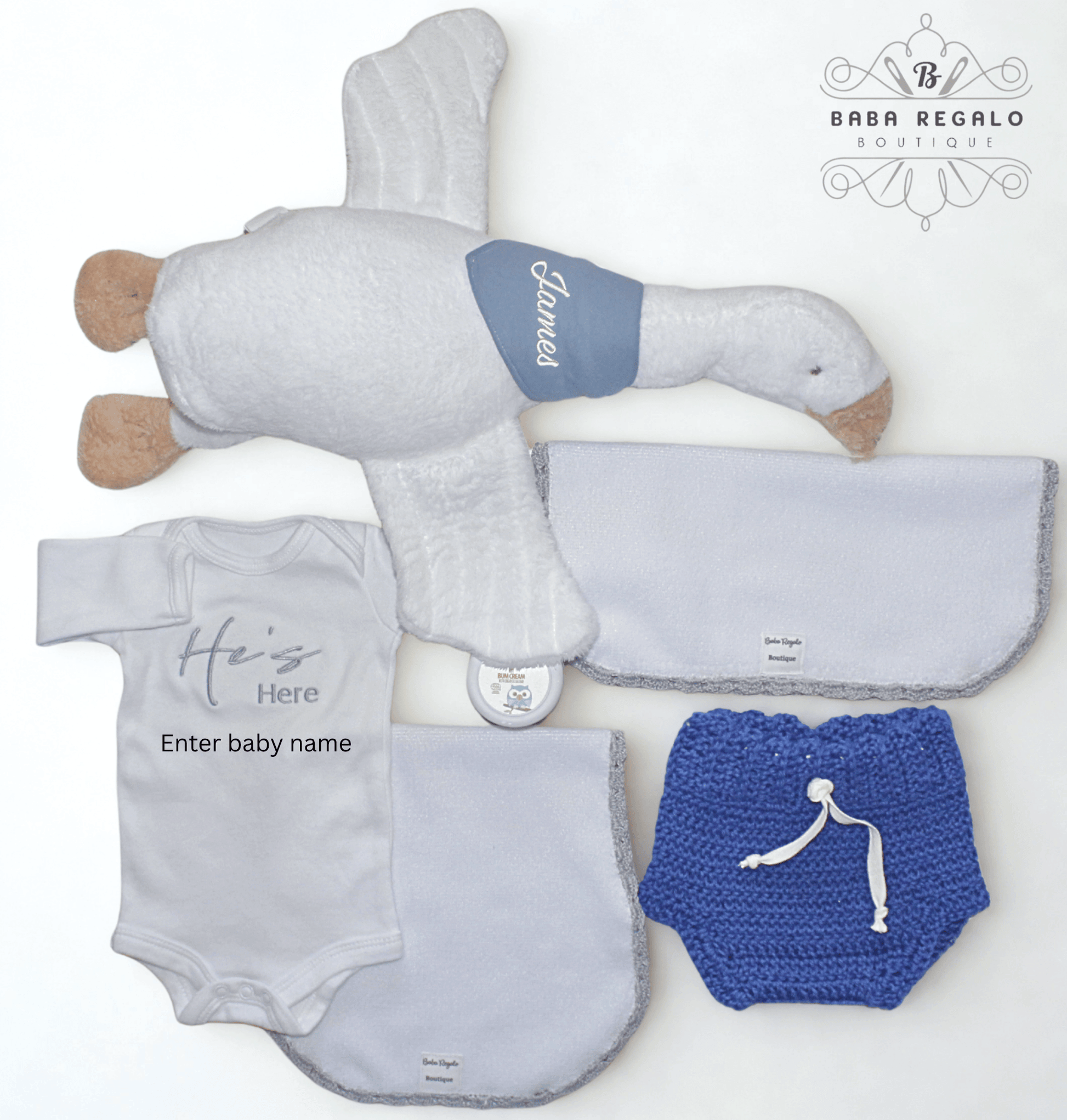 Custom newborn Baby name Snuggle Goose set