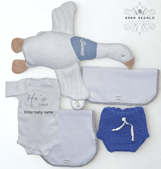 Custom newborn Baby name Snuggle Goose set