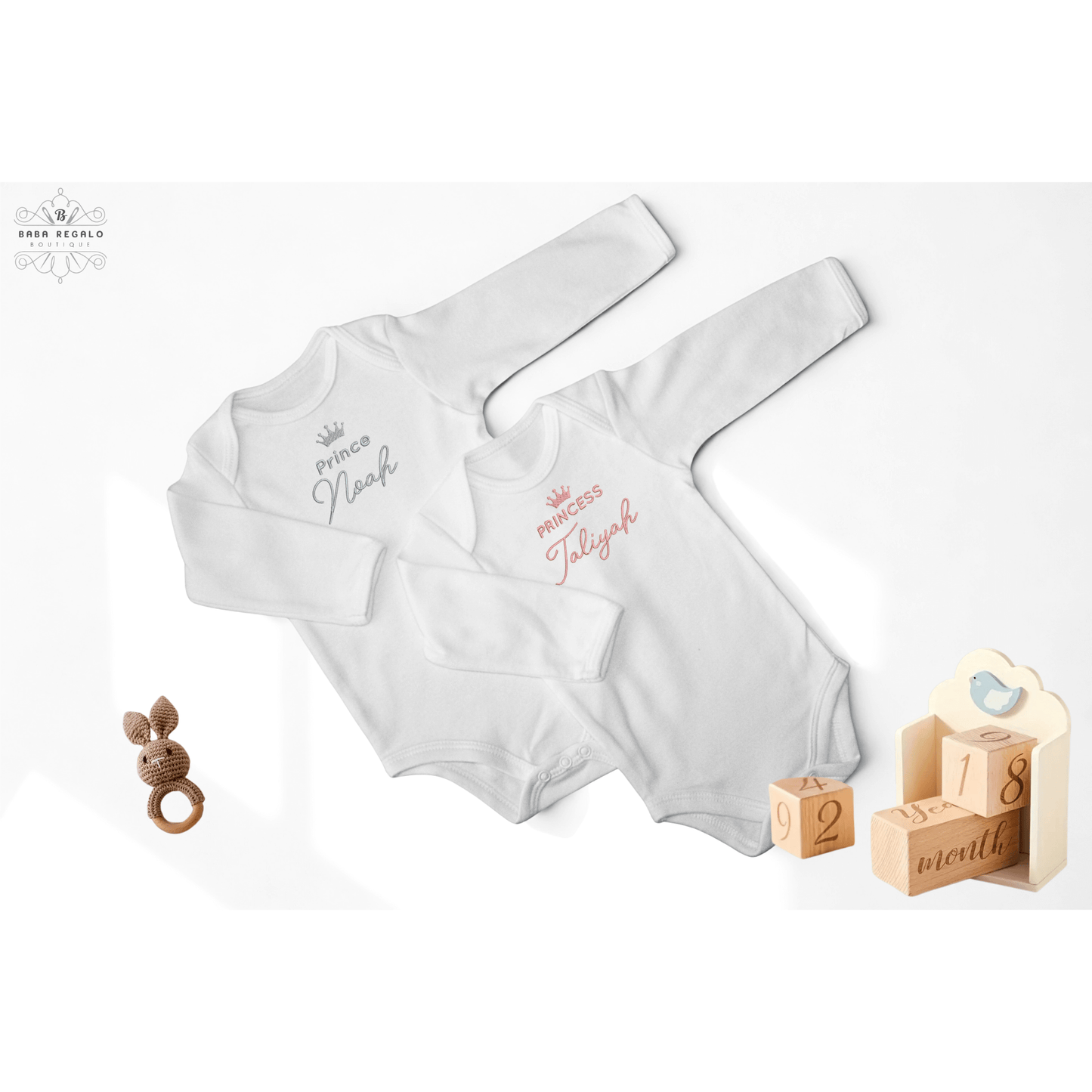 Prince & Princess Embroidered Baby Grow