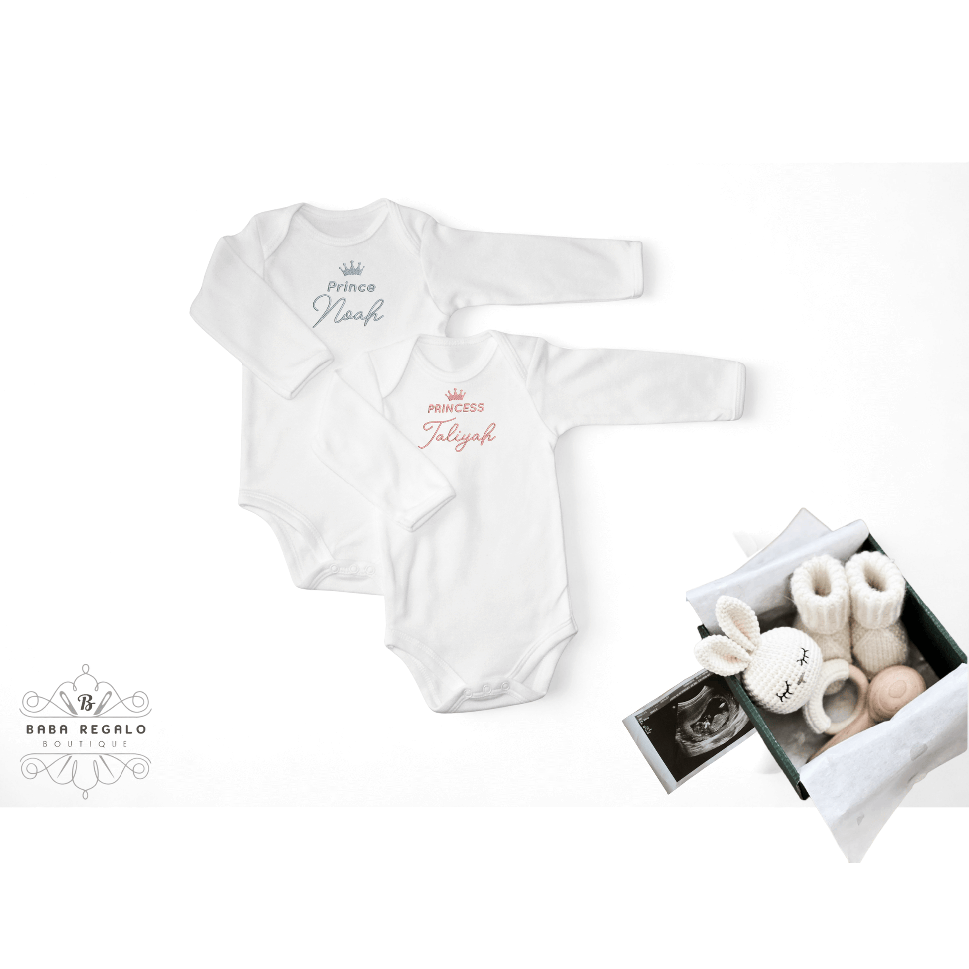 Prince & Princess Embroidered Baby Grow