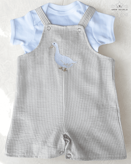 Striped goose linen baby romper
