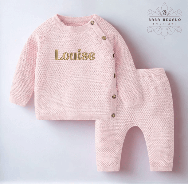 Custom Baby Name Embroidered Knit Set