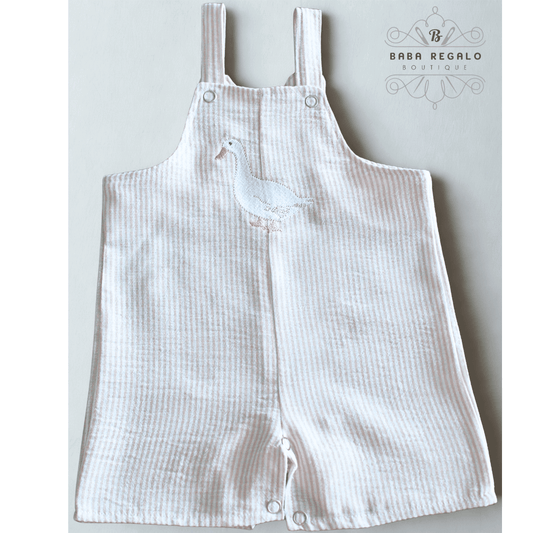 Striped goose linen baby romper