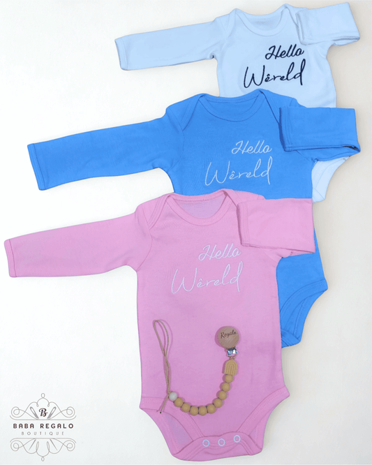 Hello World - Pink, Blue & White - Soft Cotton Baby Clothes