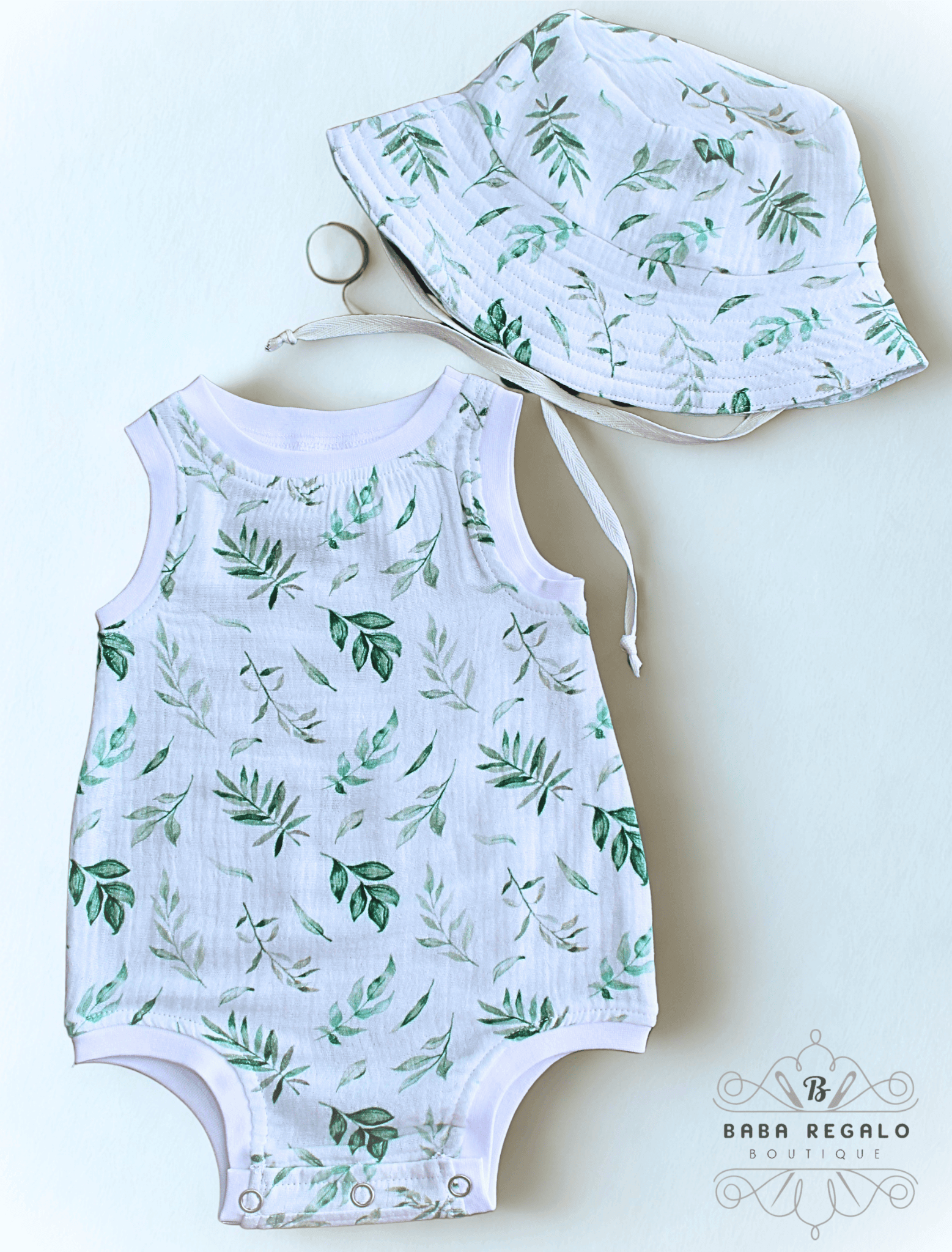 Soft Muslin Cotton Baby Romper & matching Bucket Hat Set