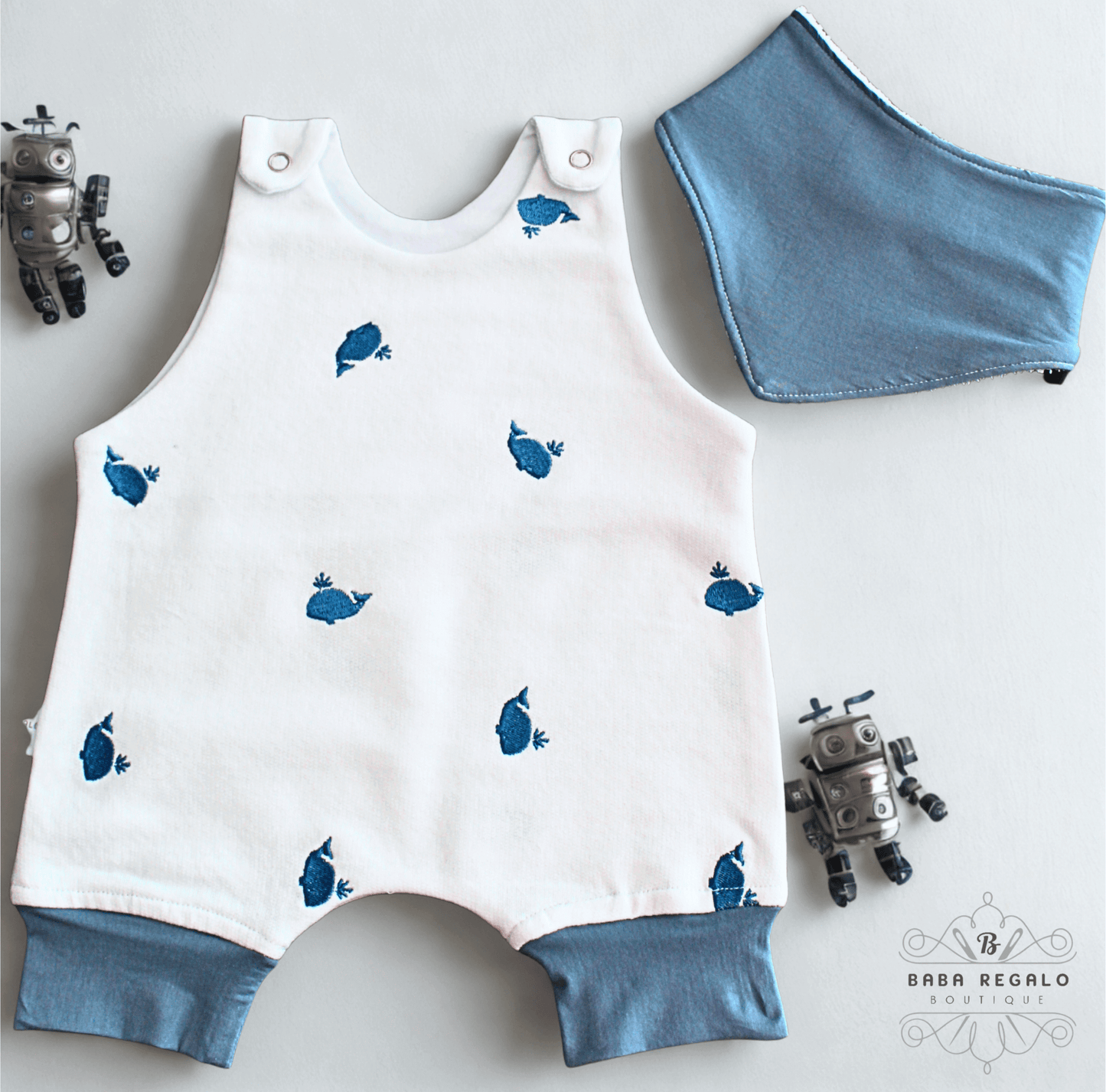 Baby Whale Romper with Matching Bandana Bib set