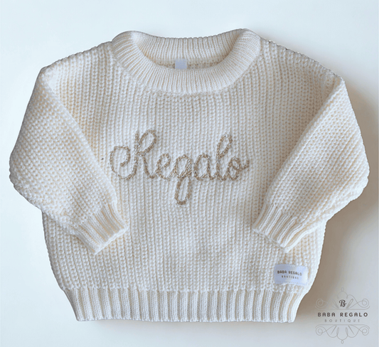 Knitted ribbed sweater with embroidery