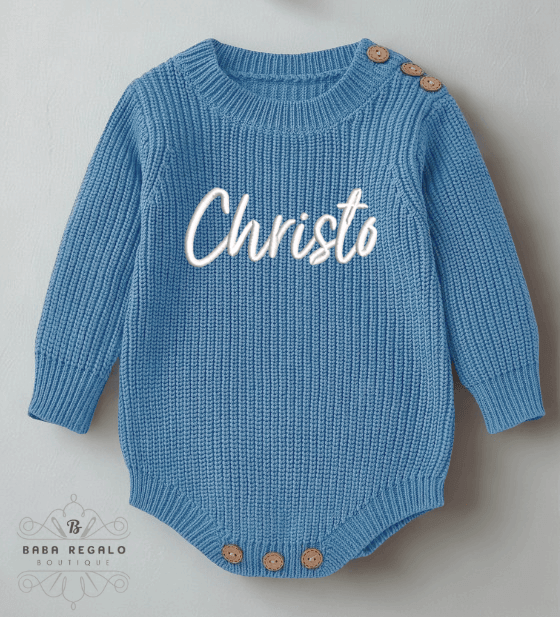 Custom Name Knitted baby Romper