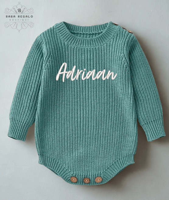 Custom Name Knitted baby Romper