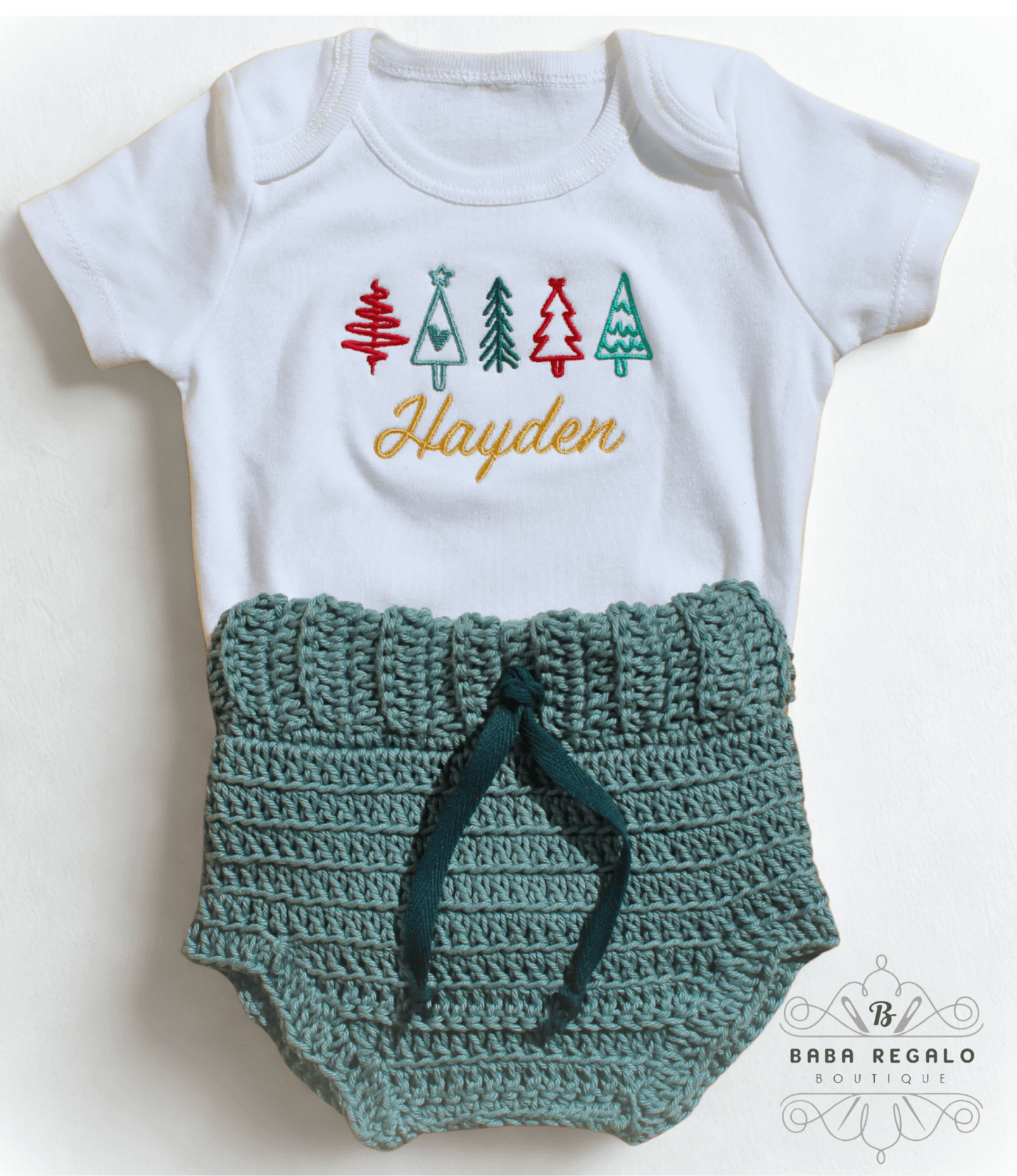 Crochet Baby Bloomers & Personalized Christmas baby grow set