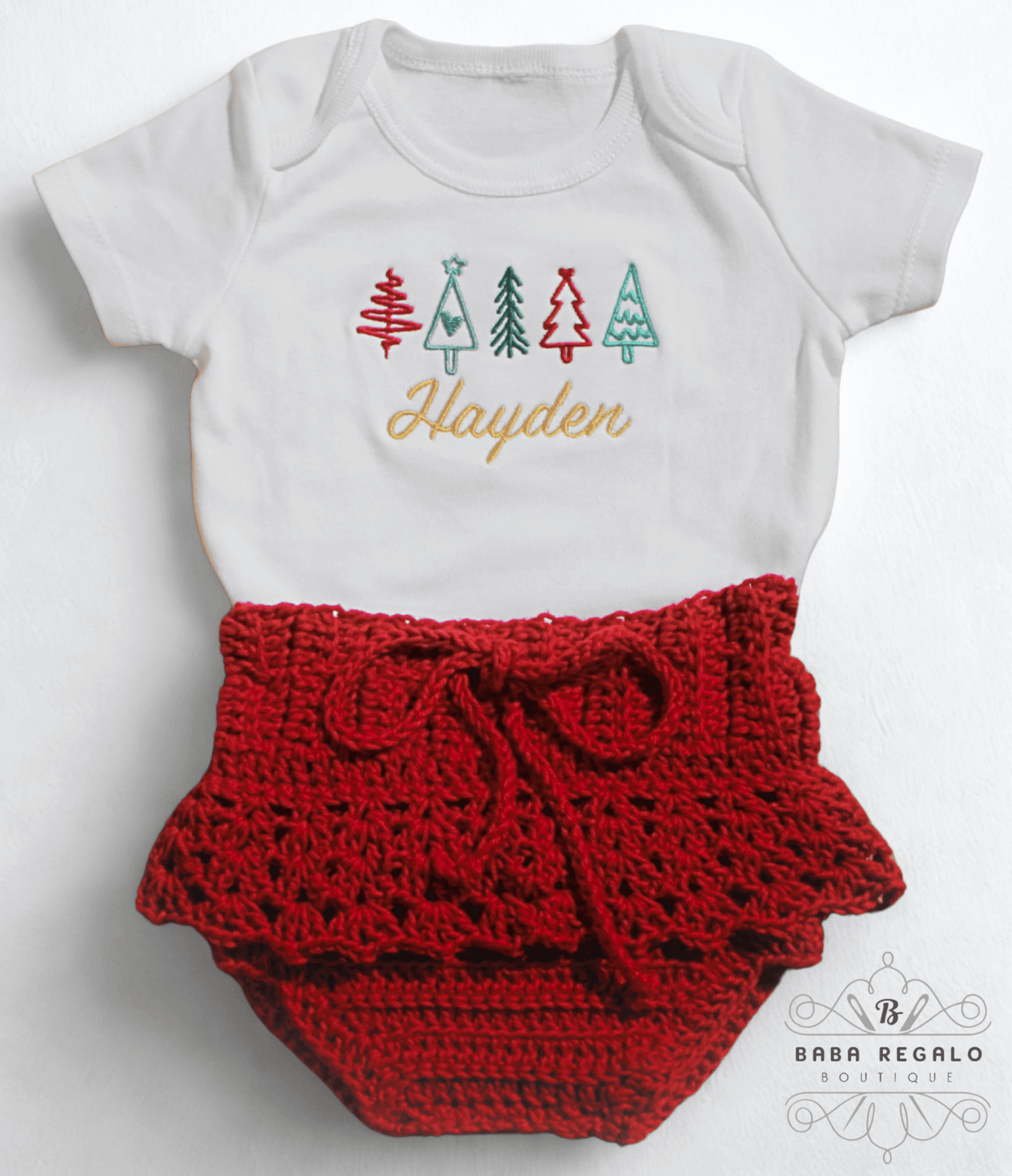 Crochet Baby Bloomers & Personalized Christmas baby grow set