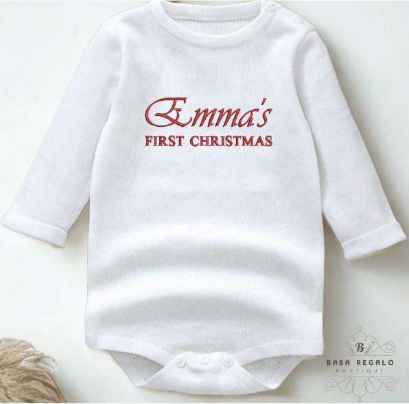 Personalized Christmas White Knitted Baby Romper