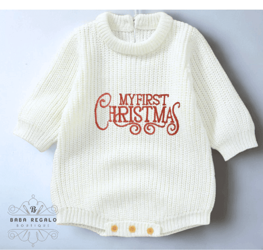 My First Christmas Baby Romper – Knitted Holiday Outfit