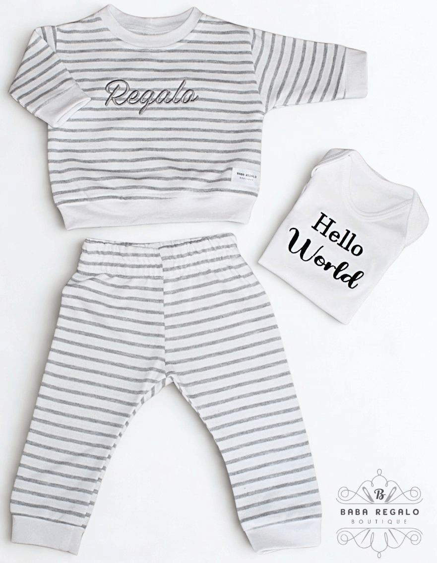 Baby Cotton Tracksuit Set – Striped Sweater & Pants Outfit