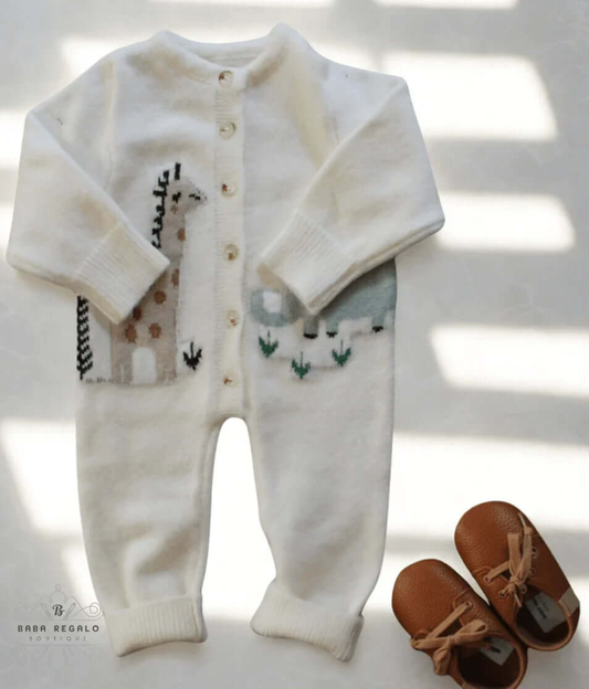 Knitted Cozy Baby Jumper Giraffe & Elephant Design
