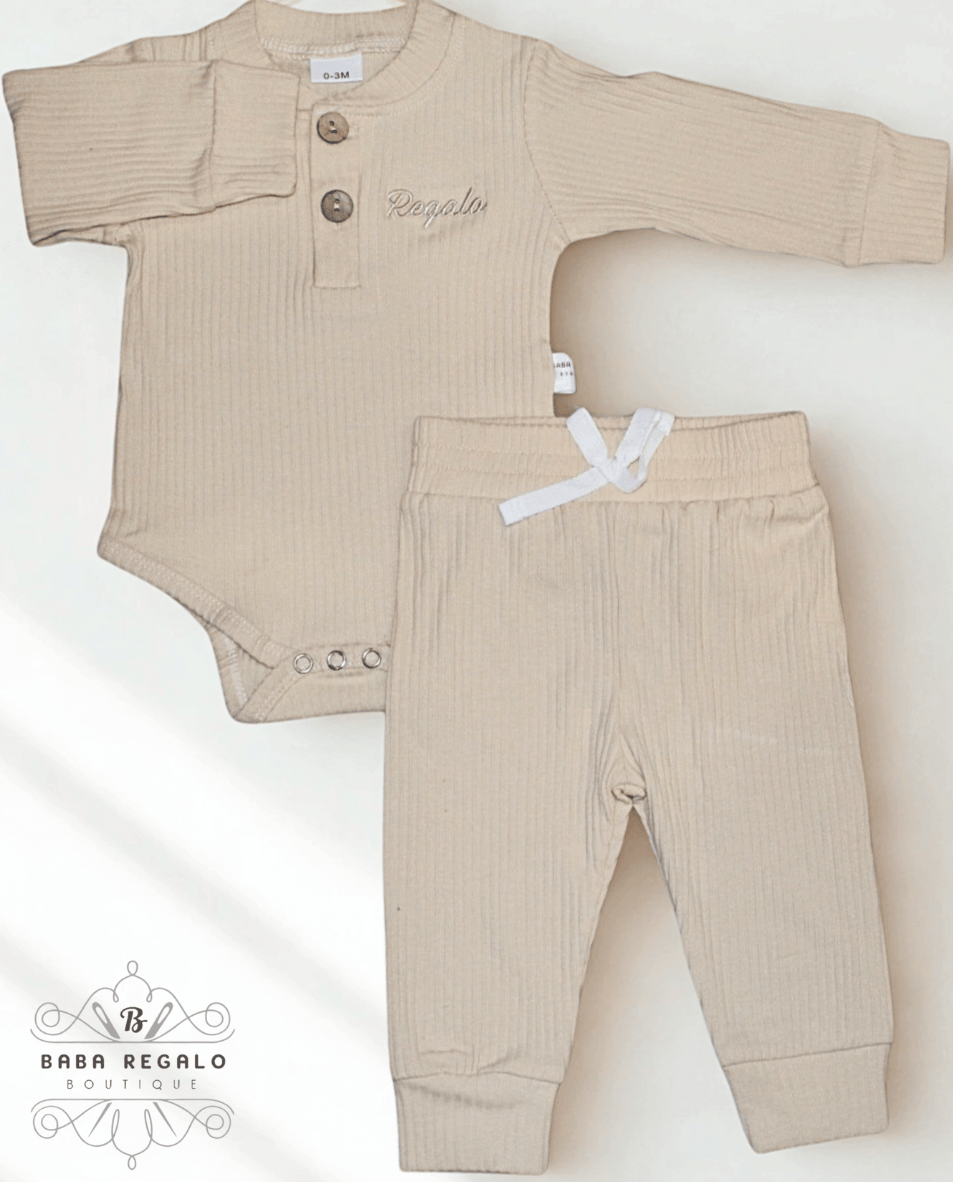 Neutral Ribbed Baby set with embroidery
