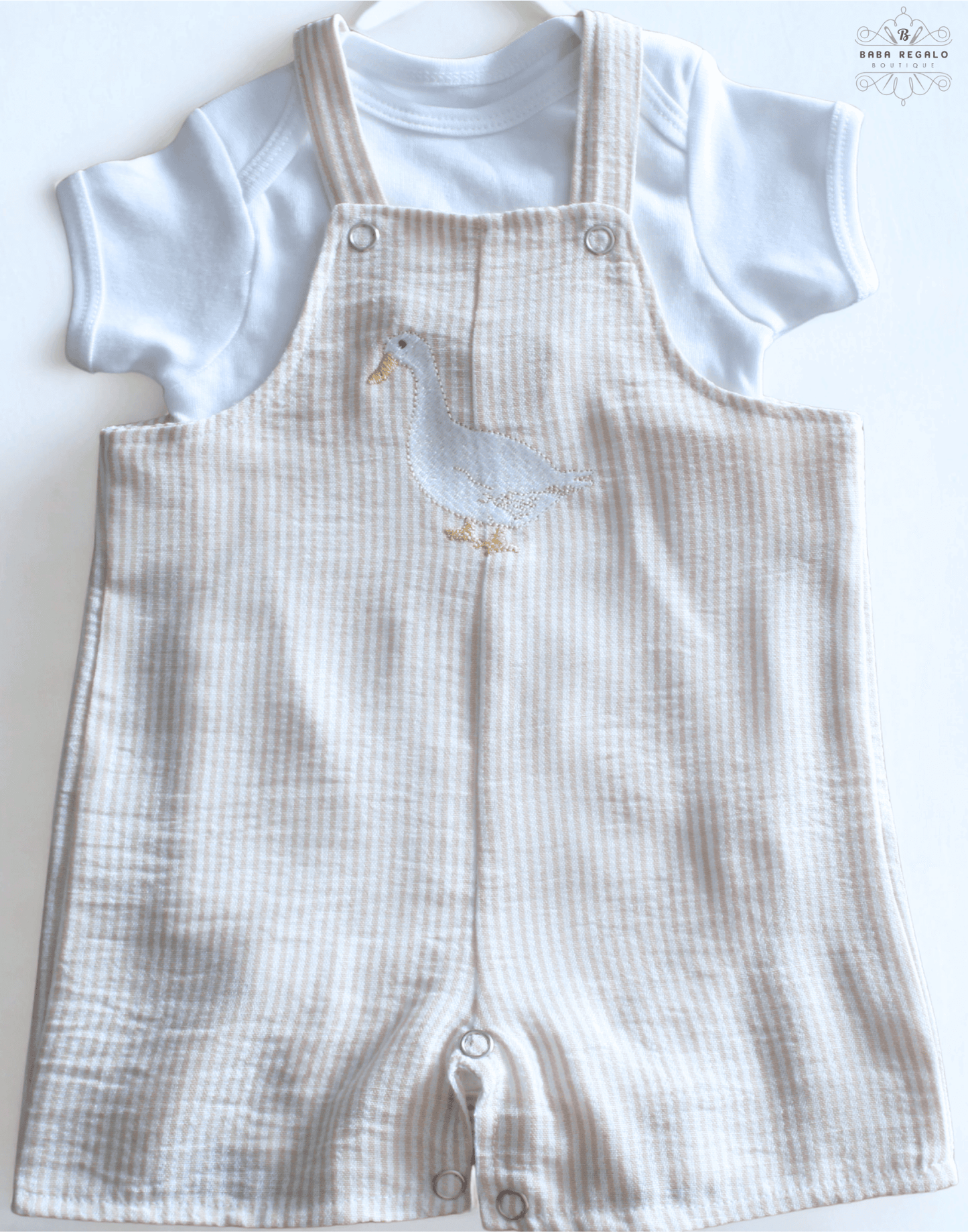 Striped goose linen baby romper