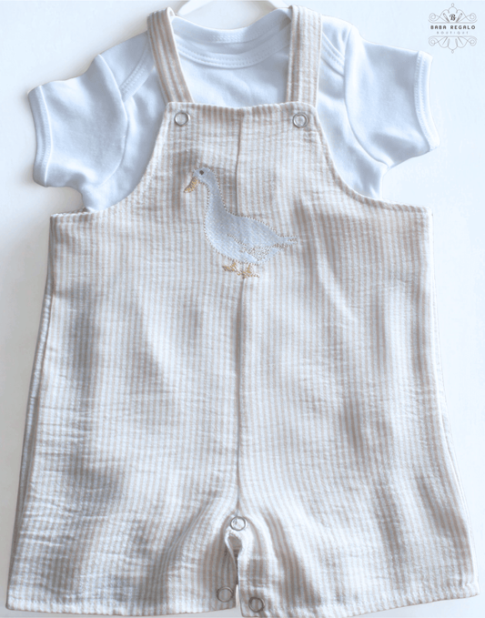 Striped goose linen baby romper