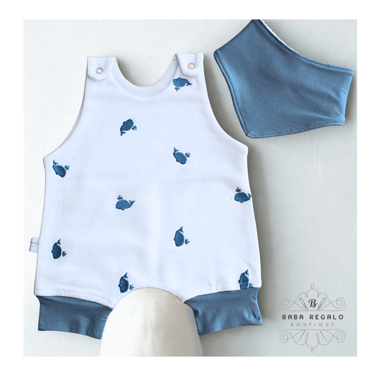 Baby Whale Romper with Matching Bandana Bib set