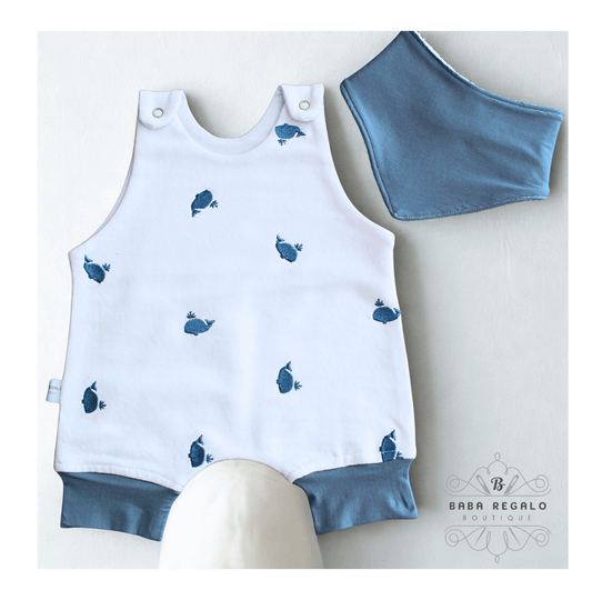 Baby Whale Romper with Matching Bandana Bib set