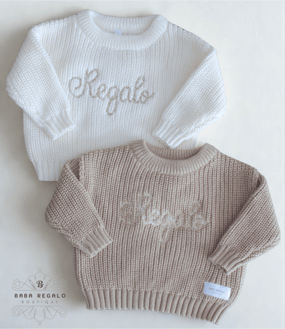 Knitted ribbed sweater with embroidery