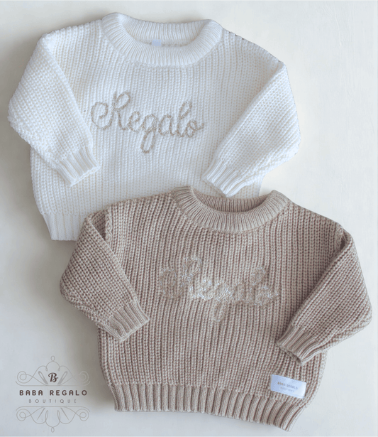 Knitted ribbed sweater with embroidery